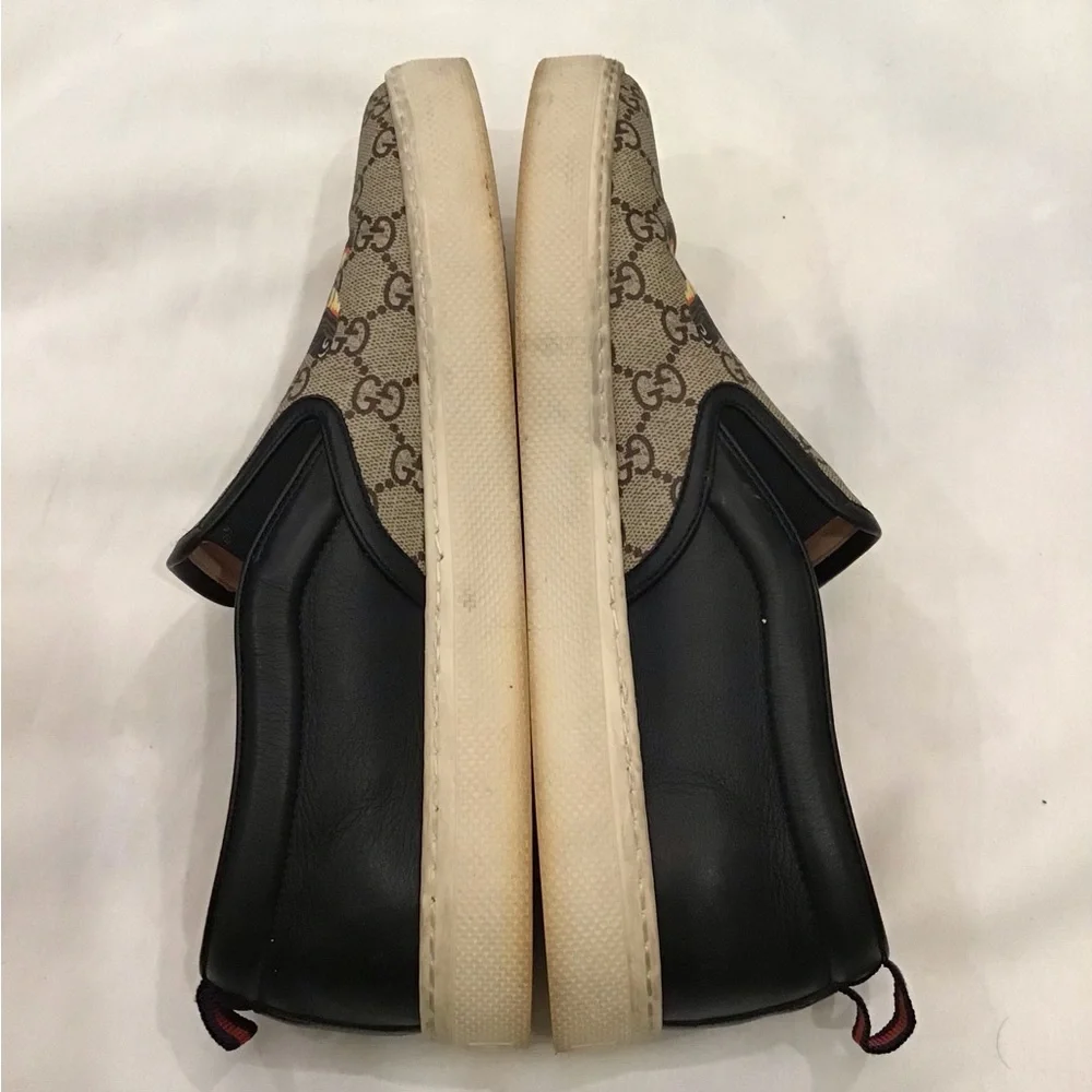 Gucci Tan Monogram Slip-On Loafers with Wolf Motif